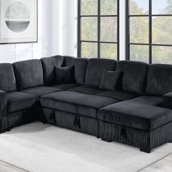 New! USB Black Sectional Sofa Bed, Sleeper Sofa, Couch, Sectional, Sofa, Black Couch, Black Sectional, Plush Sectional Couch, Sectional With Storage