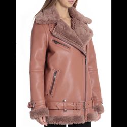 Faux Shearling Pink Mauve Oversized Biker Jacket Size Large Avec Les Filles Nordstrom 