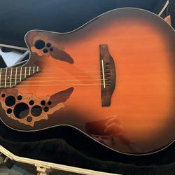 Ovation Elite Acoustic Electric Guitar Multi Hole Sound top W/ Hard Case