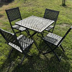 Metal Folding Patio Table & 4 Folding Chairs