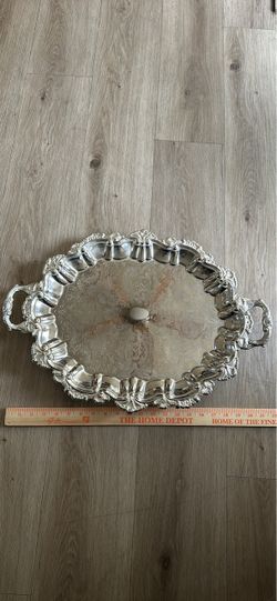 Silver-Plated Ornate Serving Tray with Handles