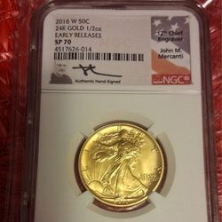 2016 W 50c 24k Gold Washington Coin SP70