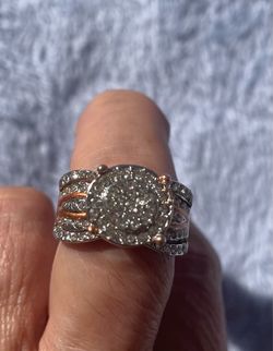Tiny diamonds ring wide band silver plated