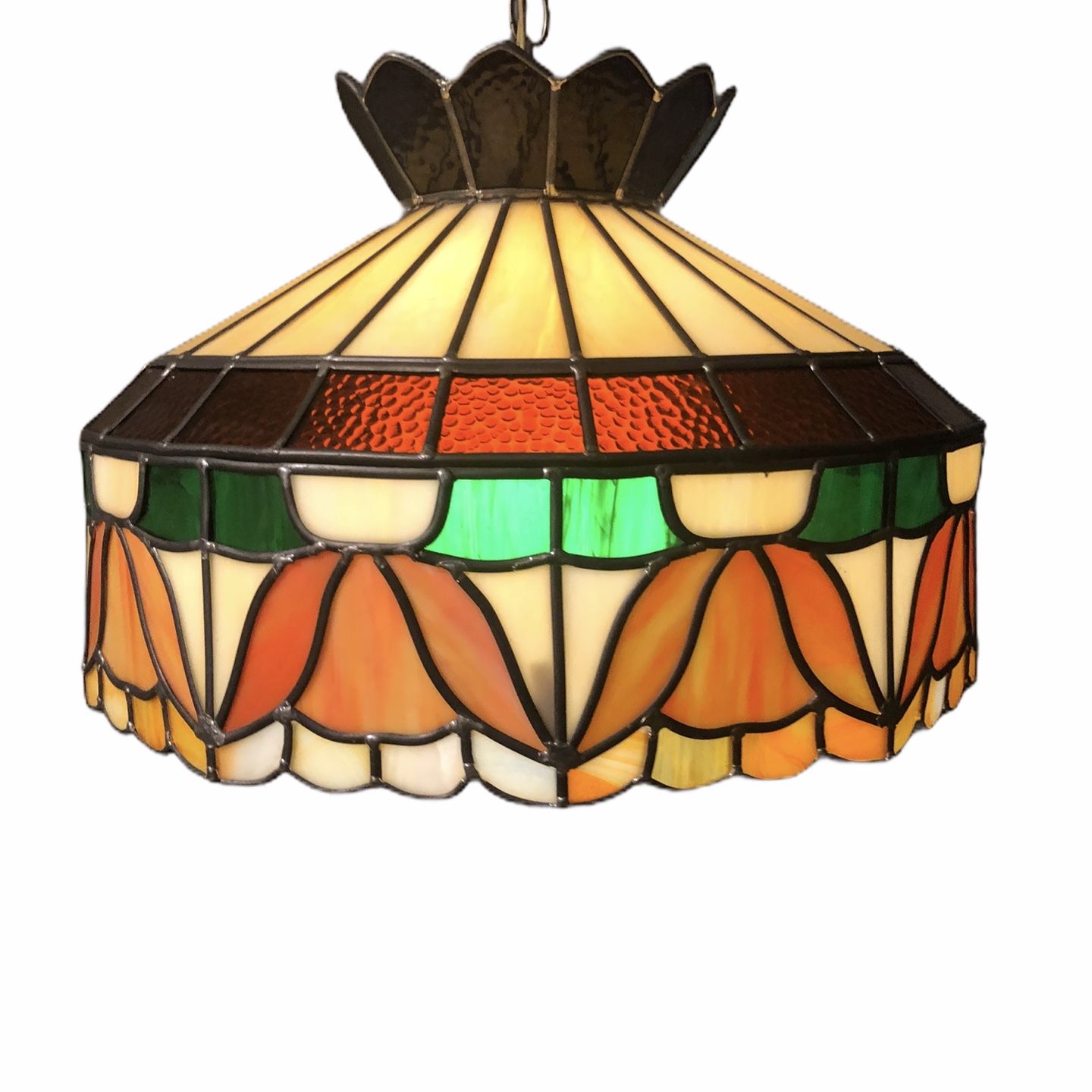 Beautiful Vintage Tiffany Style Stained Glass Hanging Shade & Lamp