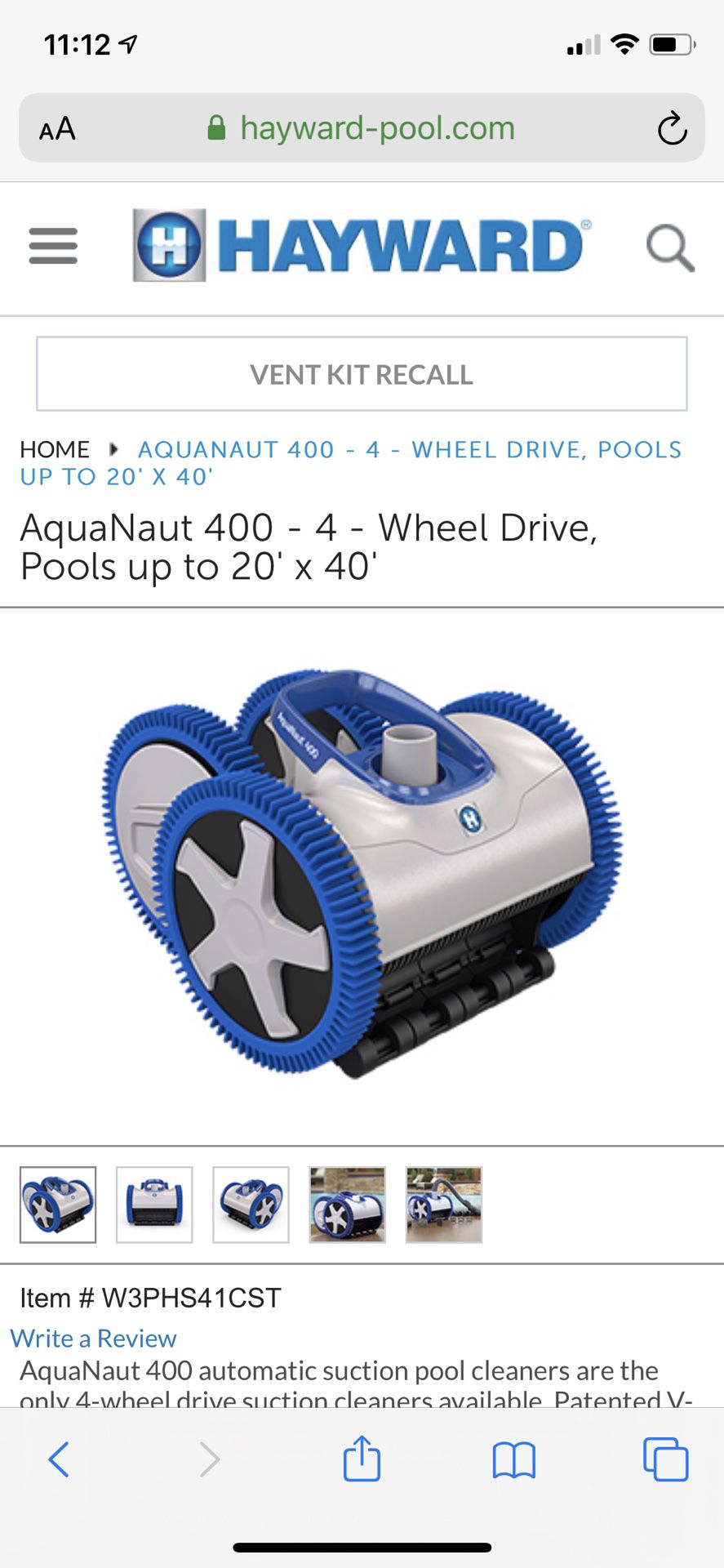 Hayward Aquanaut 400 Suction Drive 4-wheel Pool Cleaner