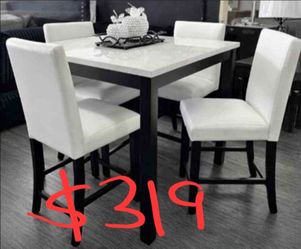Counter height marble top dining table set with 4 chairs