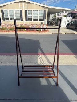 Walnut wooden clothing rack 38”W x 61”H x 24”D