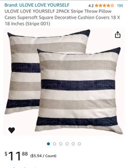 $5! COVERS ONLY! 2 Striped Throw Pillow Covers Only 18”x18”