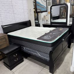 4pc Queen Bedroom Set 🖤 Black Color 