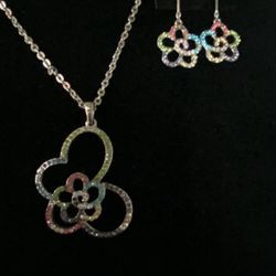 Vintage Rhinestone Butterfly Necklace And Earrings 