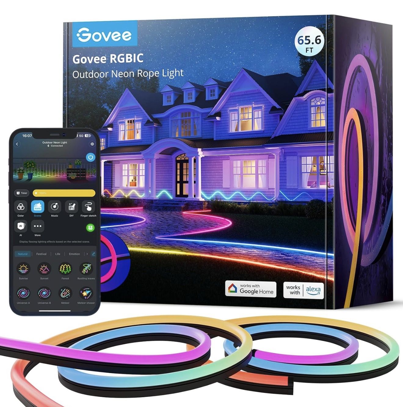 Govee Neon Rope Lights 65.6ft | RGBIC | IP67 | Alexa/Google