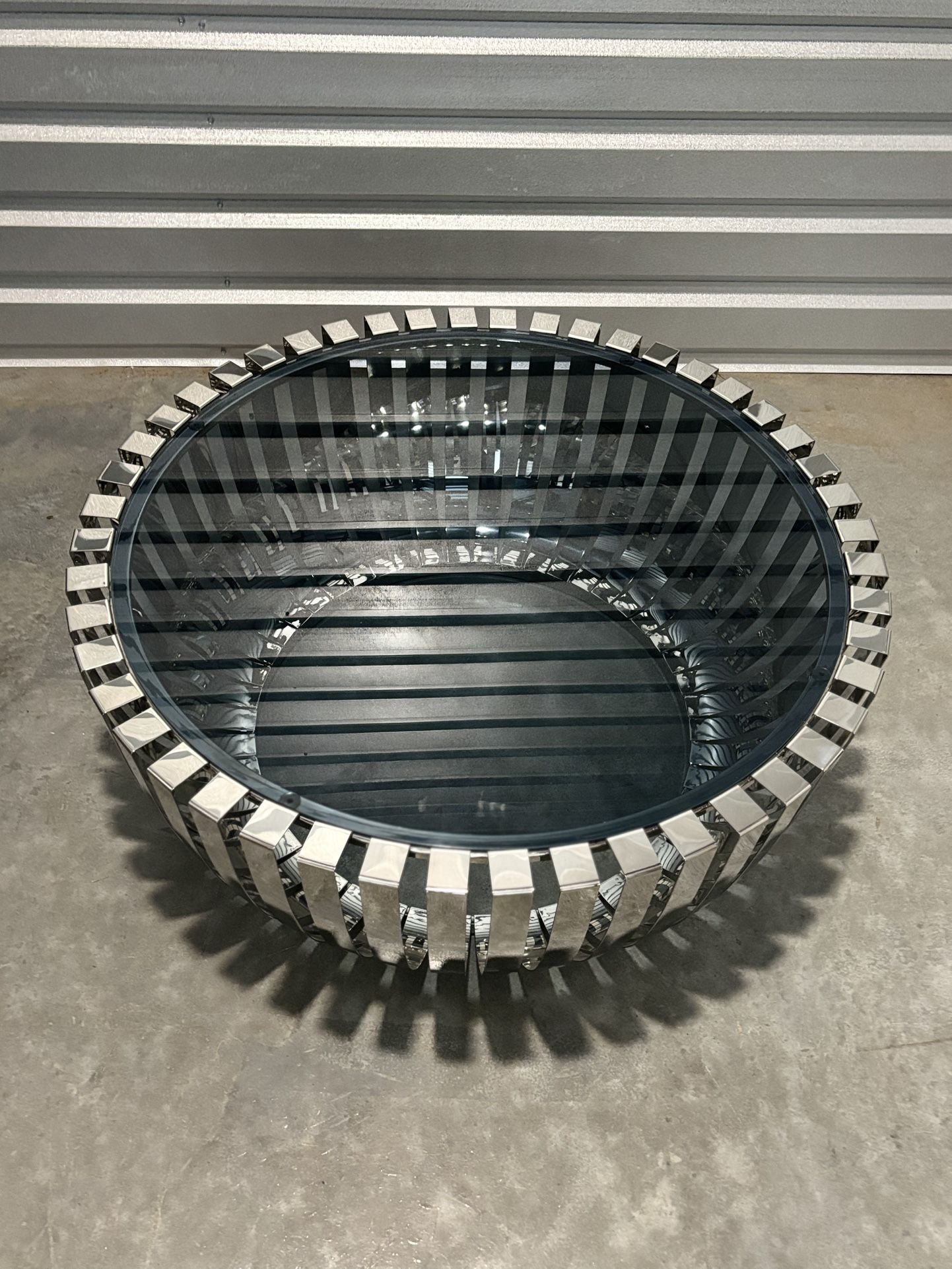 Modrest Cage Modern Stainless Steel Round Coffee Table with Glass Top