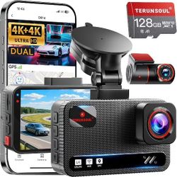 4K+4K Dash Cam Front and Rear, Free 128GB Card Included, 5.8GHz WiFi Dash Camera for Cars, Built-in GPS, G-Sensor, 170°Wide Angle, 3" IPS Screen, 24H 