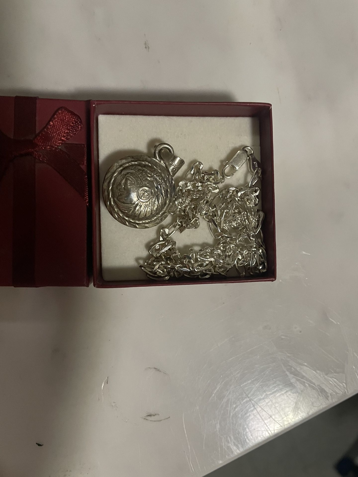 Silver Figaro Mexico Aztec Chain
