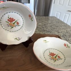 SANGO COUNTRY FRENCH DIJON COUPE  BOWL 6 7/8" RED YELLOW BLUE FLOWERS Set Of 2