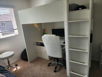 Ikea Loft Bed. White. With 3 Drawers, Closet With 3 Sliding Shelves