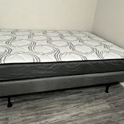 Queen Mattress, Box spring, & Rails