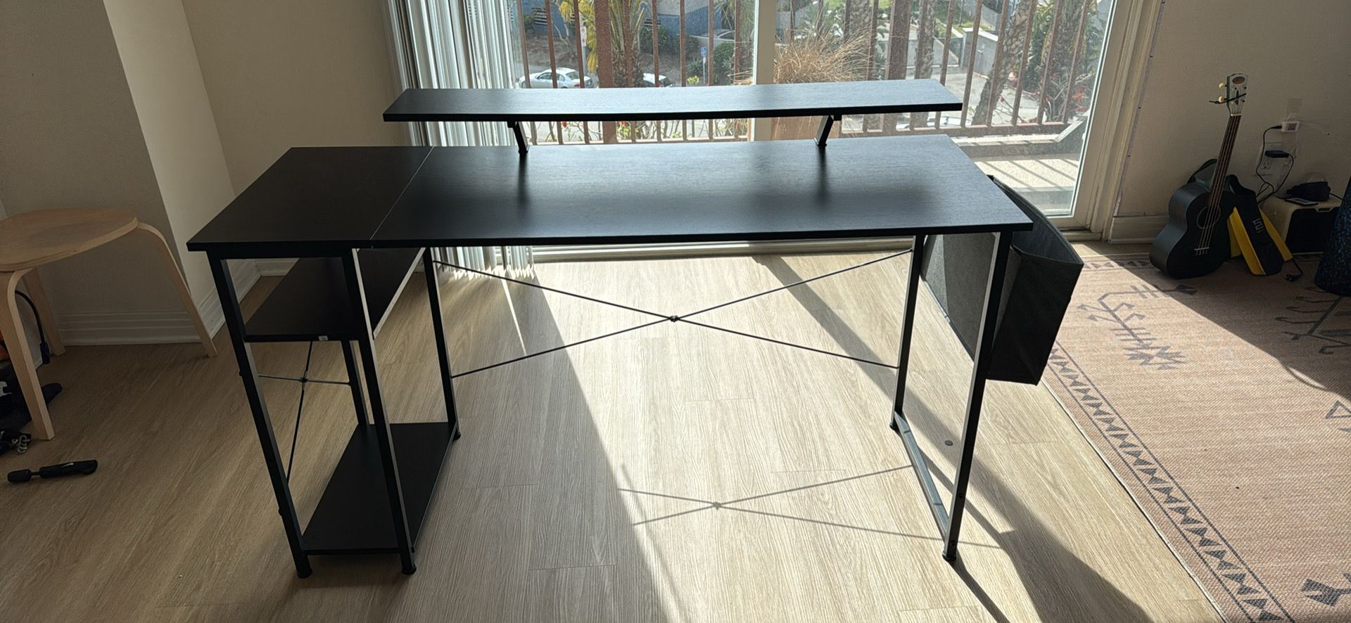 Modern Computer Desk with Monitor Stand & Storage Shelf