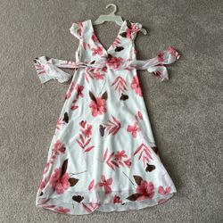 Size 5 White And Pink Hawaiian Vibe Cap Sleeve Dress