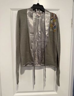 Gray Knit Cardigan with Beaded Embellishment, XL