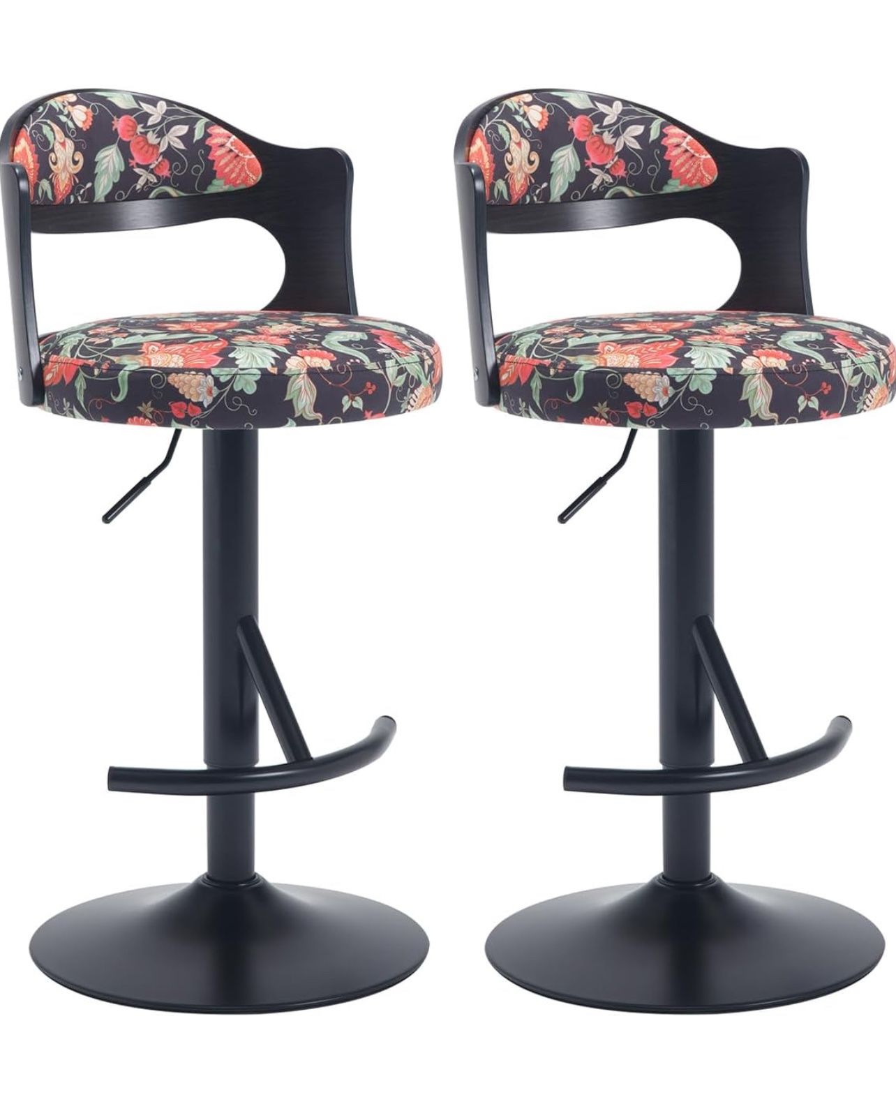 Bar Stools Set of 2 Upholstered Adjustable Swivel Counter Stools with Footrest, Counter Height Bar Chair with Wooden Backrest for Home,Kitchen,Bar, Co