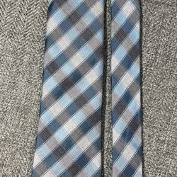 Michael Kors Silk Tie Gray Blue Plaid Men Necktie   