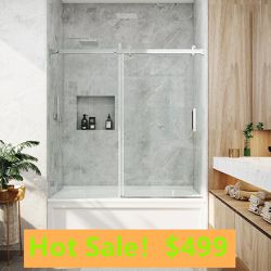 60 in. W x 66 in. H Double Sliding Frameless Shower Door in  with Smooth Sliding and 3/8 in. Glass