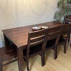 World Market Cost Plus Healey Duty Wood Table 6 Chairs And bench