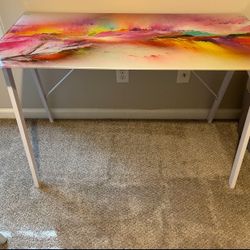 EPOXY DESK VERY UNIQUE DESIGN PINK YELLOW WHITE BASE