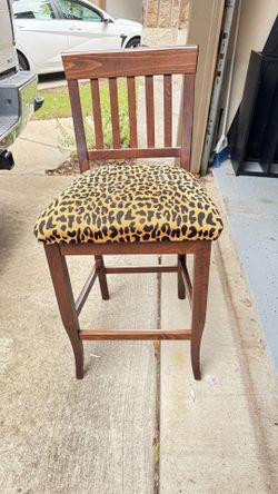 Solid Wood Bar Stool with Leopard Print Seat
