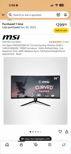 msi Optix MAG342CQR 34" Curved Gaming Monitor