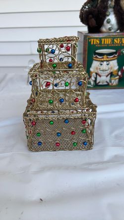 Gold Wire Christmas Gift Box Set of 3