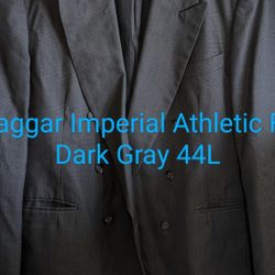Mens Haggar Imperial Athletic Fit Suit Coat Jacket 44L, Double Breasted, Black Plaid, 1 Top, 2 Front, Pockets, Med Weight, 26" Sleeve. East or West