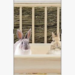 Rabbit Hay Feeder, Mess Proof Wooden Bunny Hay Holder Toilet with 2 Stainless Steel Bowls Litter Box for Rabbits, Guinea Pig 