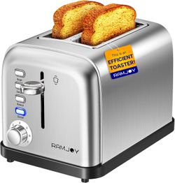 RAMJOY 2-Slice Toaster – Extra-Wide Slots, 7 Shade Settings, 4 Functions, Stainless Steel, 900W