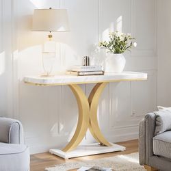 40” White & Gold Console Table for Entryway or Living Room Modern Brand New