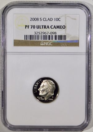 Photo 2008-S Roosevelt Dime Proof NGC PF-70 Ultra Cameo