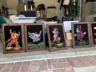 6 Disney Vintage Velvet Paintings