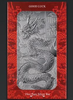 10 Oz PAMP Silver Bar Good Luck With Dragon