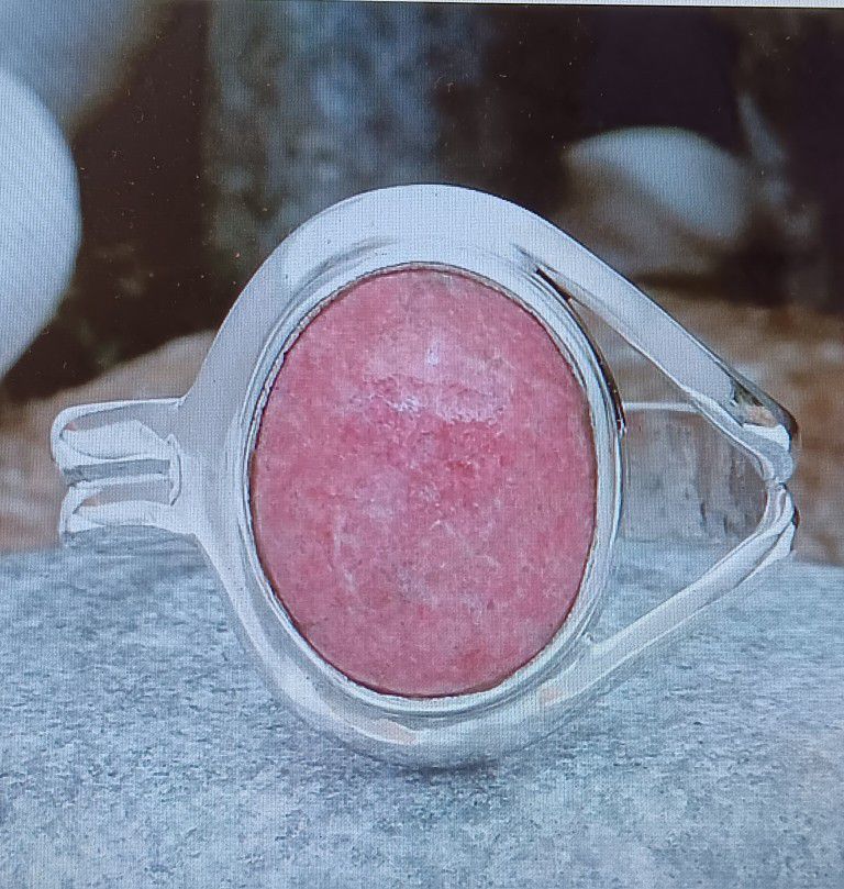 New - Pink Thulite 915 Sterling Silver Ring - Size 7