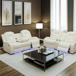 Power Electric Fully Reclining Leather Couch And Love Seat 