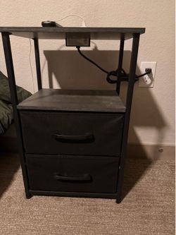 2 Black & Grey end tables with outlets