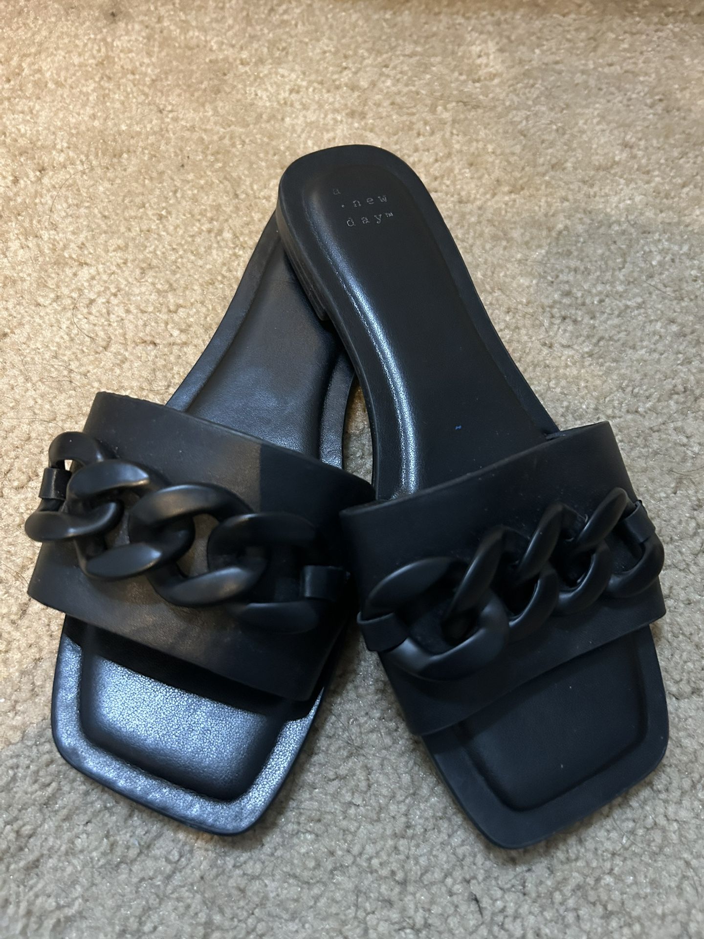 Viv Black Chain Slide Sandals- A New Day