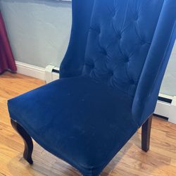 Royal Blue Velvet Wing-back Accent Chair
