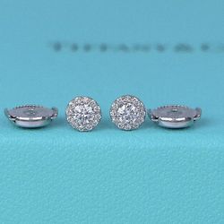Tiffany & Co. Soleste Platinum PT950 Round Diamond 5.5mm Halo Stud Earrings 