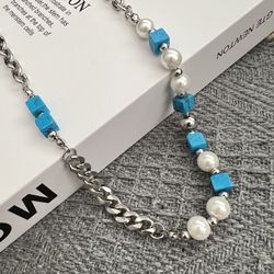 Freshwater Pearl Blue Necklace 
