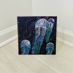 Crystal Jellyfish Mini Painting Handmade 8" x 8" Ocean Art