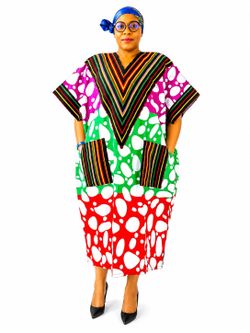 Cotton Ankara mixed with Aso Oke free gown