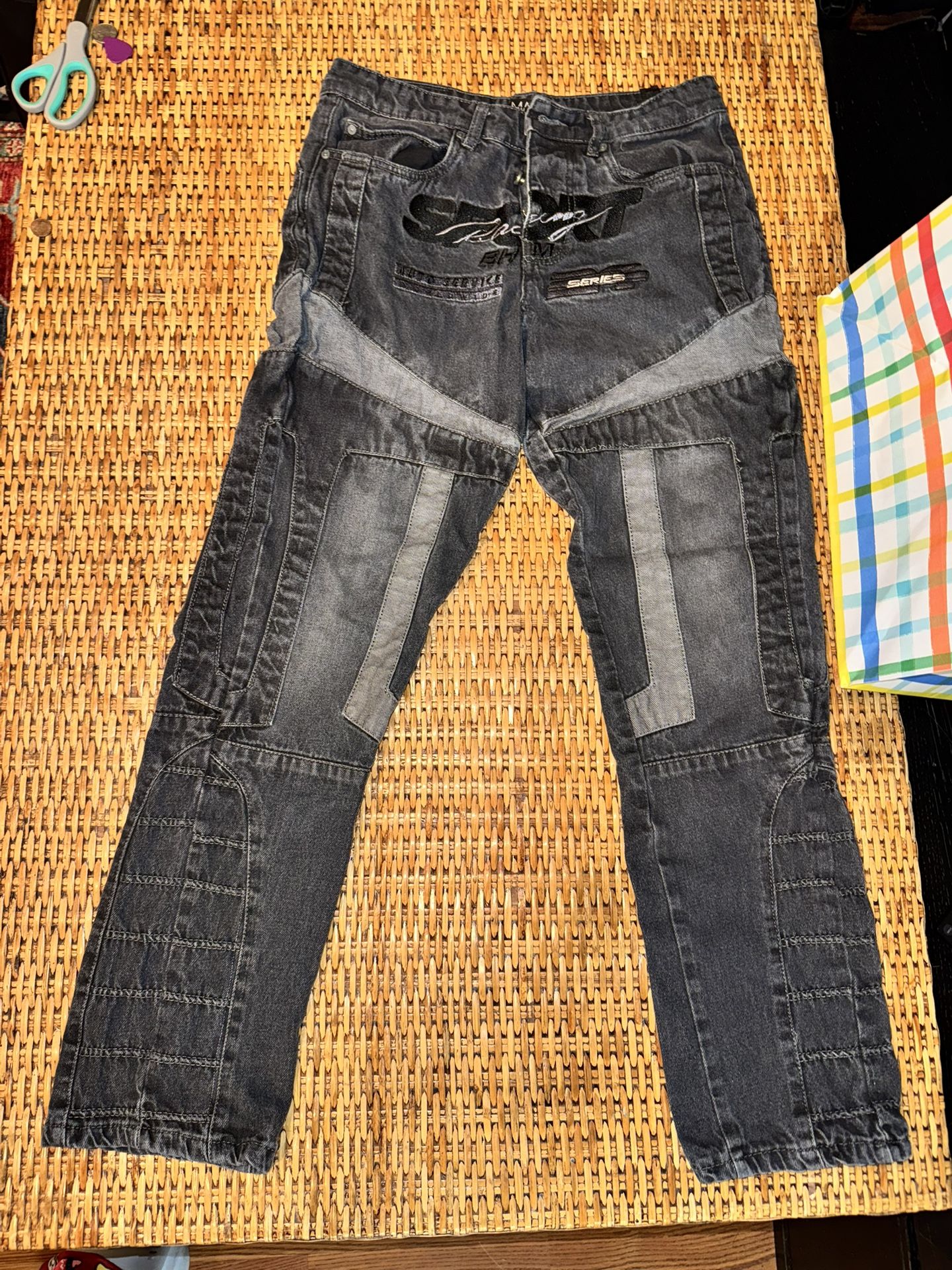 Straight Leg Moto Applique Jeans 30M
