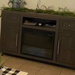 Dark Grey TV Stand with Fireplace